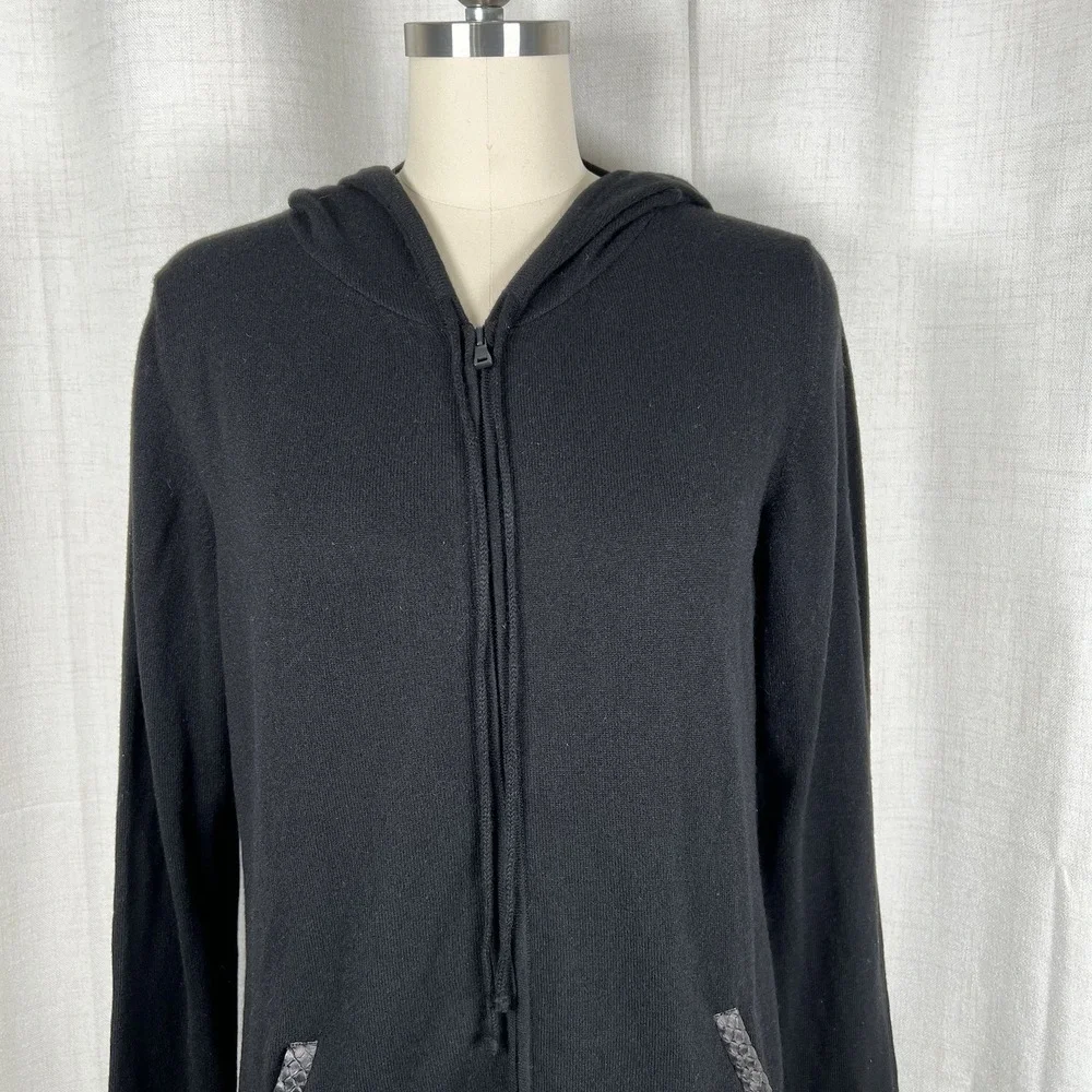 Hale Harden Cashmere Zip Up Hoodie Women's Large Black Quiet Luxury Calf Leather